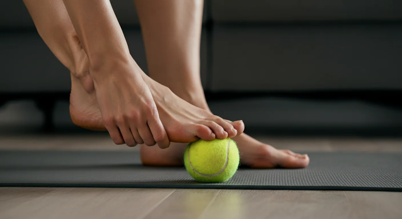 Cvičení s tenisovým míčkem pro uvolnění plantární fascie a zmírnění bolesti paty