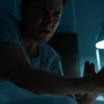 Osoba trpící nočním svěděním způsobeným svrabem